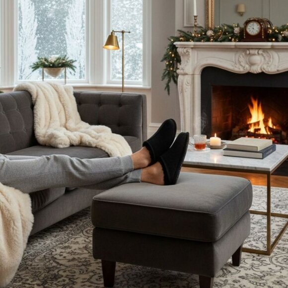 Kirkland 8 Slippers Sheepskin Men Shearling Suede Real Fur Slides House Shoes - Picture 7 of 15